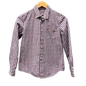 Johnnie O Button Down Shirt Hangin Out Check Plaid Pink Blue Coastal Boys 12